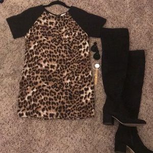 Black/Leopard print swing dress
